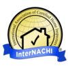 InterNACHI logo, round emblem with a checkmark inside a house.  A blue ribbon at the bottom reads InterNACHI